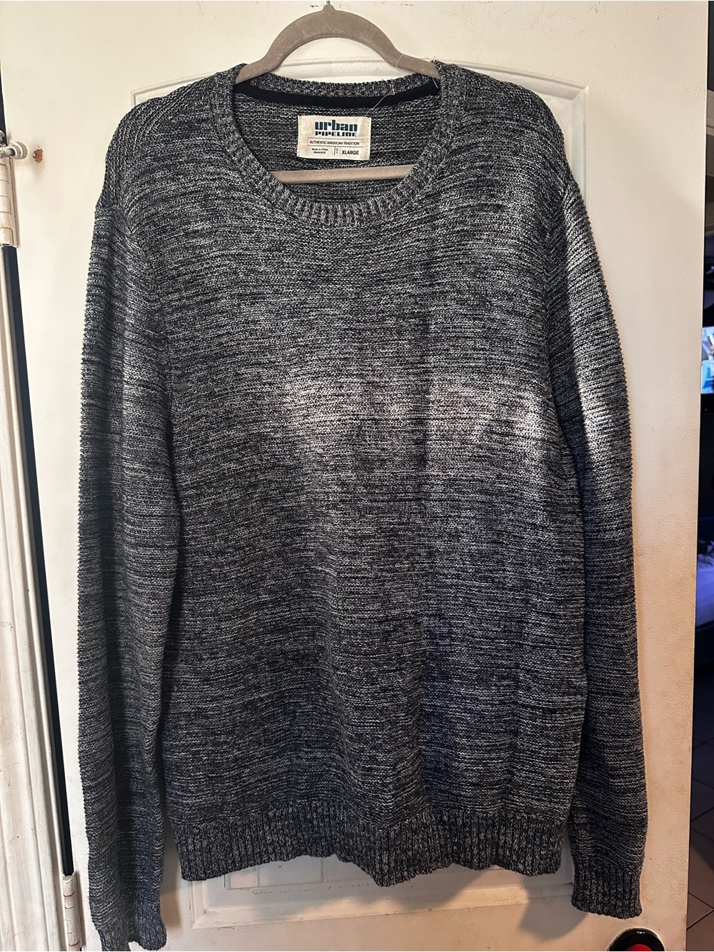 Urban Pipeline Men Gray Marl Knit Crewneck Sweater 100% Cotton Sz XL